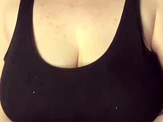 Australian teen model slaps her huge tits on the table