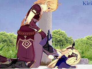 amber and aether have intense sex in genshin hentai