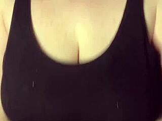 Australian teen model slaps her huge tits on the table