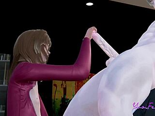 Classy Japanese ladyboy gives POV blowjob on desk