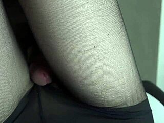 Watch her thigh fucking in pantyhose POV, moaning close up until cumshot explodes.