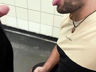 Damn, sucking that builder's cock in public toilet till he spills everything!