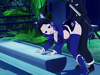 Shinobu from Kimetsu no Yaiba gets bent over for blowjob and cumshot in hentai