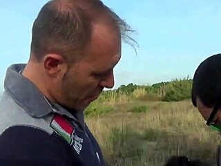 Two slutty friends get wet in outdoor hardcore group