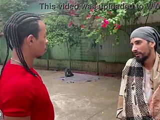 Endowed Brazilian homeless man takes monster cock bareback in intense gay fucking