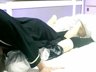 Japanese Girlfriend in School Uniform Cosplay Gets Handjob, Blowjob, and Creampie Sex