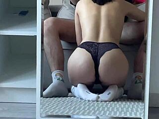 stepsister rides big cock in cowgirl, creampie ending with cum inside pussy.