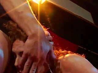 Oh, that redhead in lingerie moans as he stretches her tight butthole!