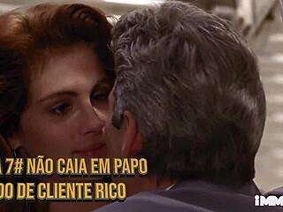 Intriguing contrast: a lady rides cowgirl, bends over for doggystyle, and enjoys blowjob with cumshot in hardcore action.