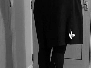 shemale crossdresser self-binds in uniform with handcuffs