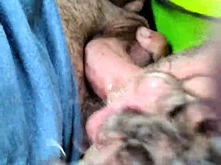 On a rainy day in the car, he swallows cum outdoors