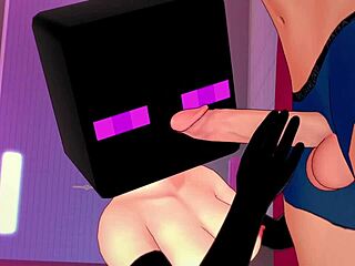 the bride is hot in fishnets and enderman mask ready to fuck before bed in minecraft hentai
