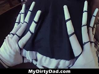 feel the excitement as stepdaughter rides daddy in trick or treat fantasy