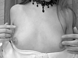 a big girl in a dress and stockings received a load of cum on her pussy