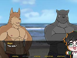 Looking respectfully at furry hentai in Christmas yaoi game demo.