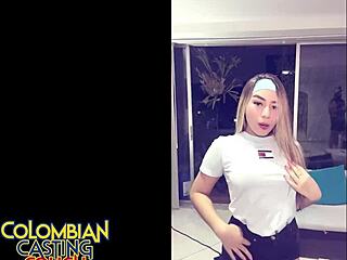 Colombian teen Mia's first casting on the sofa.