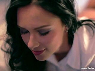 Blonde lays on bed for erotic blowjob and cumshot