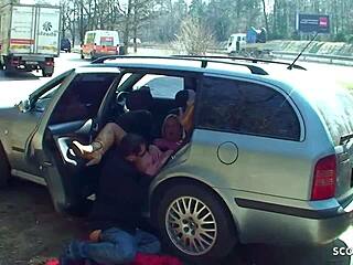 teen prostitute gets doggystyle fuck in public parking