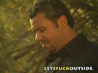 Smashing cute brunette with big boobs in wild public car sex