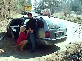 teen prostitute gets doggystyle fuck in public parking