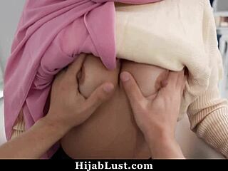 Shy hijab girlfriend rides boyfriend's big cock