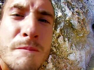 Euro beach vacation turns into wild outdoor anal 3-way