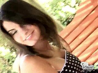 Cute Rain Teases with Perfect Tits in Outdoor Strip Show