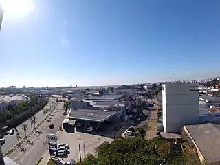 Naked woman exposes big tits at hotel window near airport for voyeur creampie