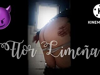 peruvian girl plays with dildo at work