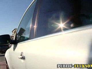 Petite Brunette Babe Indulges In Public Oral Pleasures