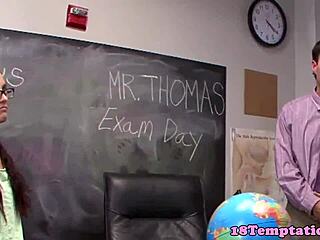 Redhead Stepteen 18+ Gives Teacher Handjob in Classroom