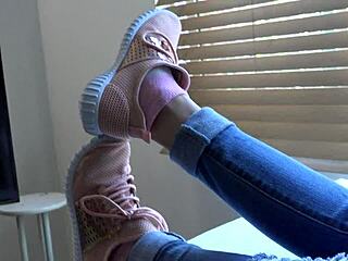 Kristy's Sneakers Fetish Gets Wild. Can You Handle Her Skinny Feet Close-Up?
