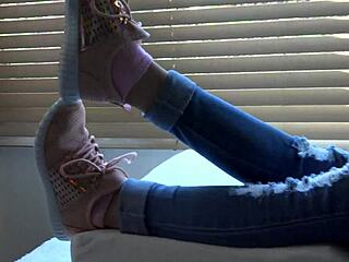 Kristy's Sneakers Fetish Gets Wild. Can You Handle Her Skinny Feet Close-Up?