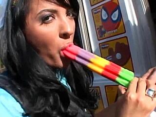 Super lovely dark haired girl with piercings rides big ass in van doggy and cowgirl