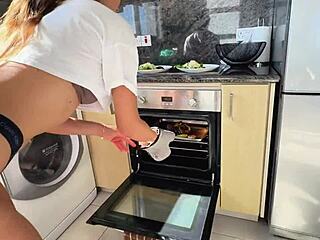 Can This Latina Teen Make Him Cum While Cooking?