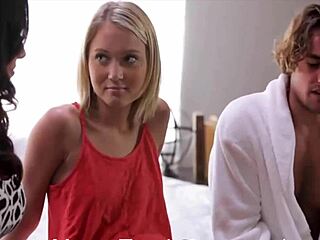 A guy gives his step sister her first anal experience gently.