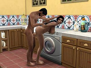 Stepson bangs stepmother stuck in washing machine in wild hentai scene. Sims 4 action unfolds.