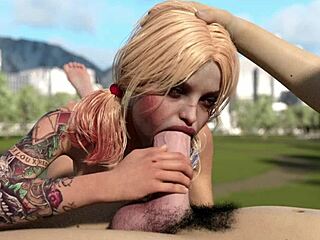 Harley Quinn Deepthroats Huge White Dick With Handjob