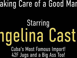 Cute inked brunette throating a huge cock with saliva.