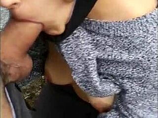 Hot blowjob in risky public street