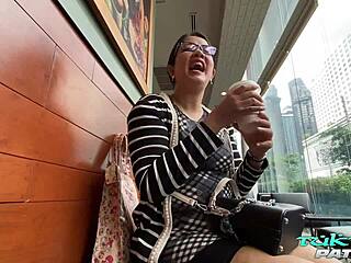 Plump asian with big booty takes monster cock bent over