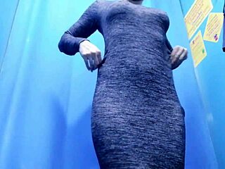 What’s a Russian milf hiding while changing in this real dressing room?