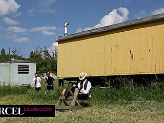 In this dream trio, two gorgeous brunettes share a teen in a steamy session