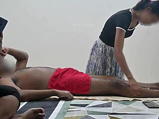 Flashing my dick to the massage girl right in front of my wife