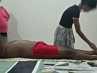 Flashing my dick to the massage girl right in front of my wife