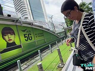 Plump asian with big booty takes monster cock bent over