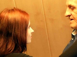 Redhead chick totally rewards grandpa with wild banging!