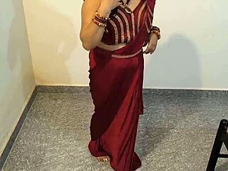 Red saree beauty dances into wild chudai action