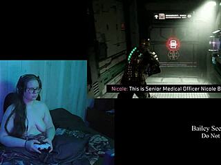 Naked brunette bbw plays deadspace with big natural tits