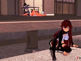 I watch Eris and Roxy engage in intense threesome sex in Mushoku Tensei, their sheer outfits exposing every detail in this full fantasy movie.